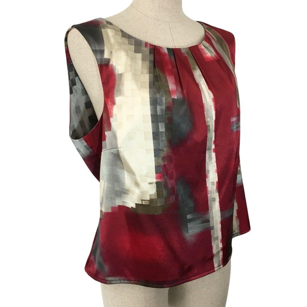TRIBAL Sleeveless Top Size 14 Side Zipper Neck Pleats Geometric Womens Blouse - Picture 2 of 9